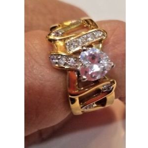 Gold Plated Valentines Cocktail Ring CZ Chunky Valentines Day